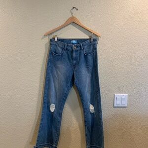 Blue Relaxed Fit Distressed Jeans